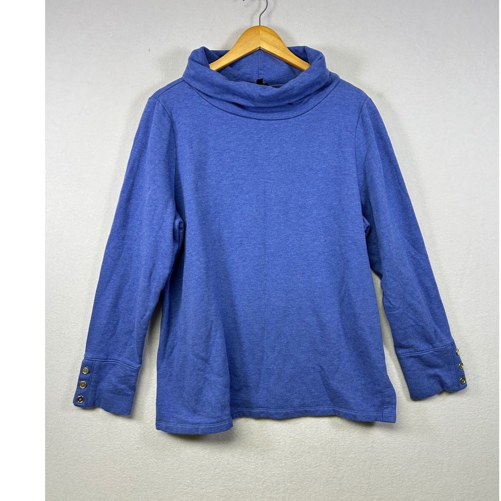 Talbots Blue Heathered Cowl Neck Long‎ Sleeve Casual Top Women's XL Buttons